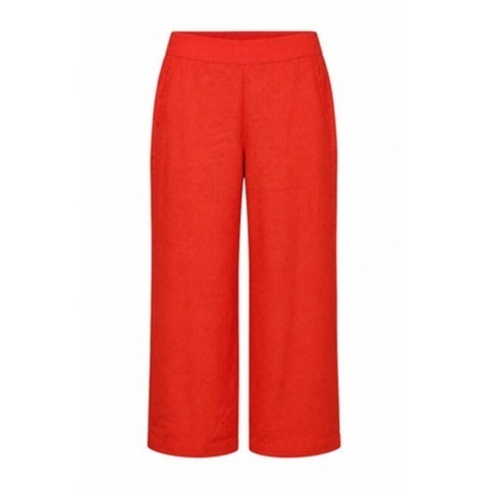 Chico's Linen Blend Pants Women 4R XL Red Crop Wide Leg Pull On Pockets Summer